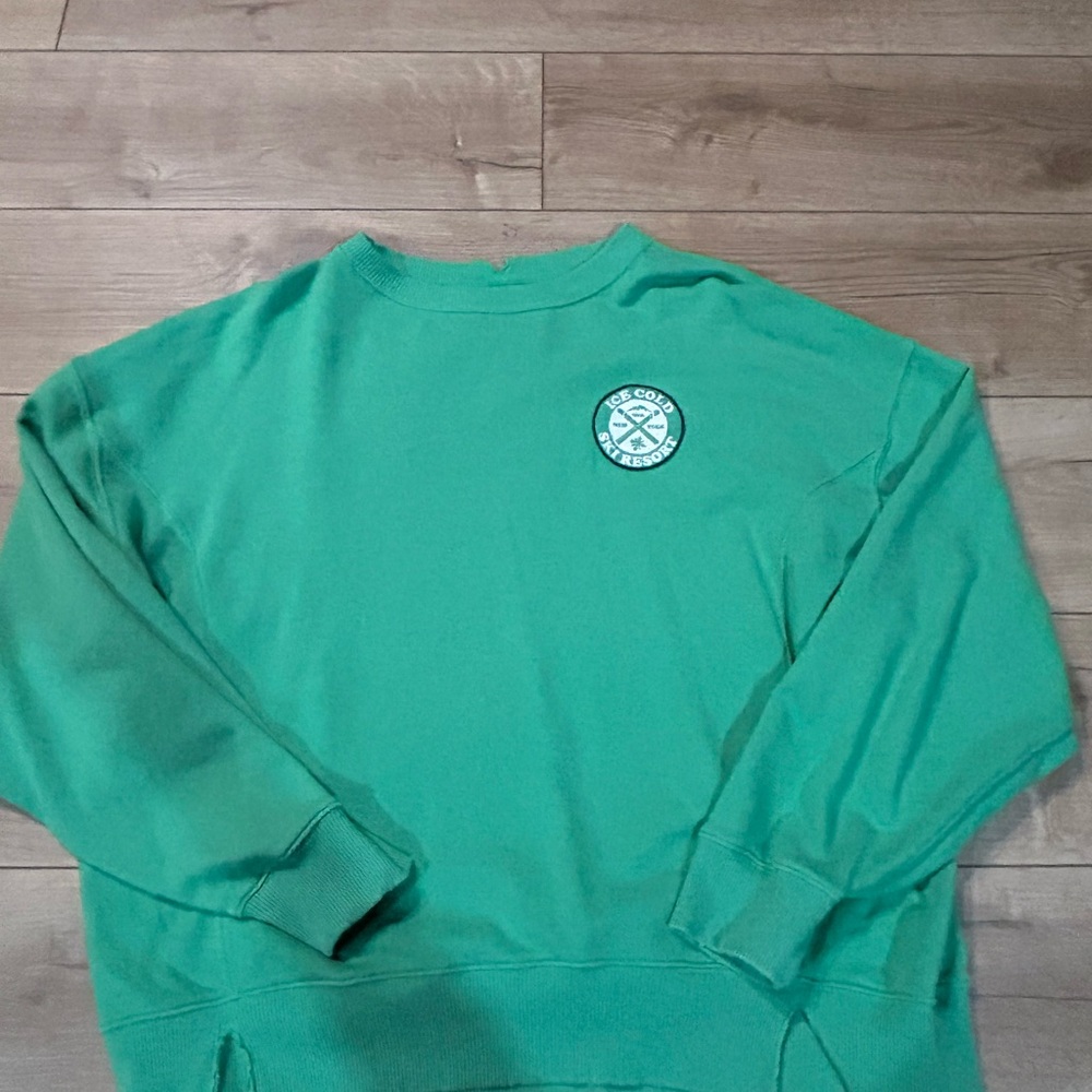 Aerie Green Crewneck Sweater with Ribbed Cuffs